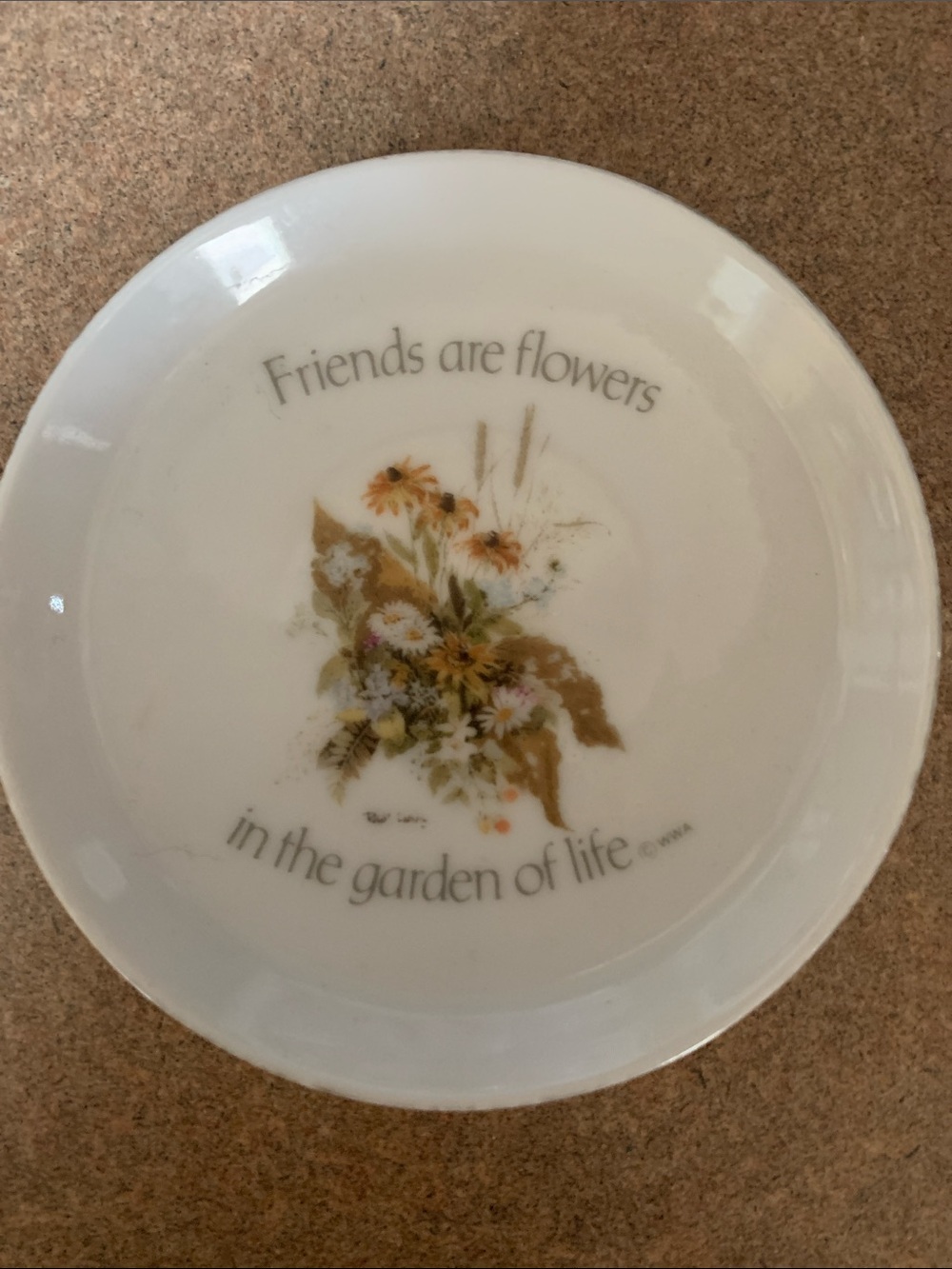 Butter Dish/ Floral Trinket Dish "Friends are flowers"